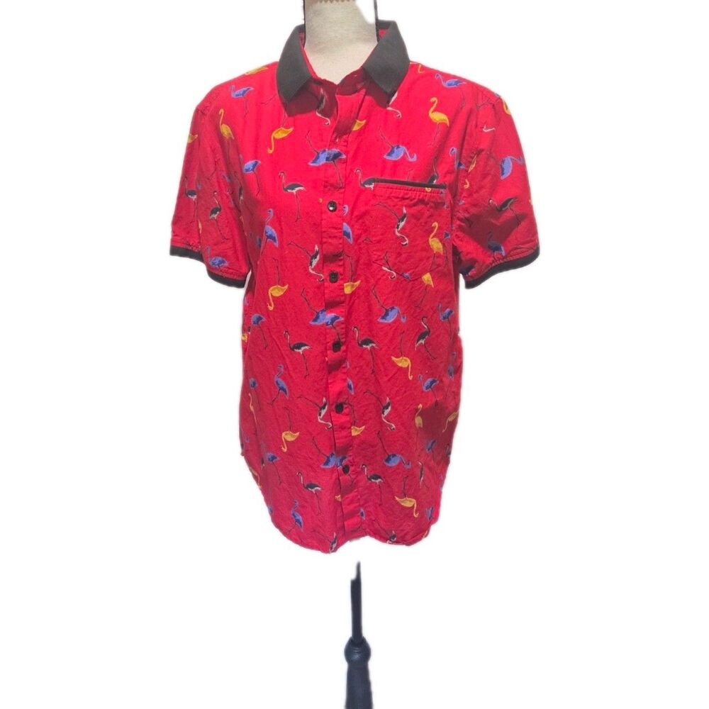 RANSAK Men's Red Flamingo Animal Print Button-Up Shirt Size M